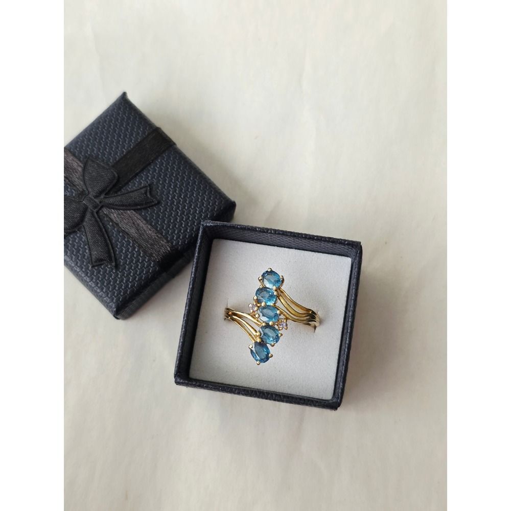Gold Over Sterling Silver 925 London Blue Topaz Stone Ring Size 7.5 Vermeil